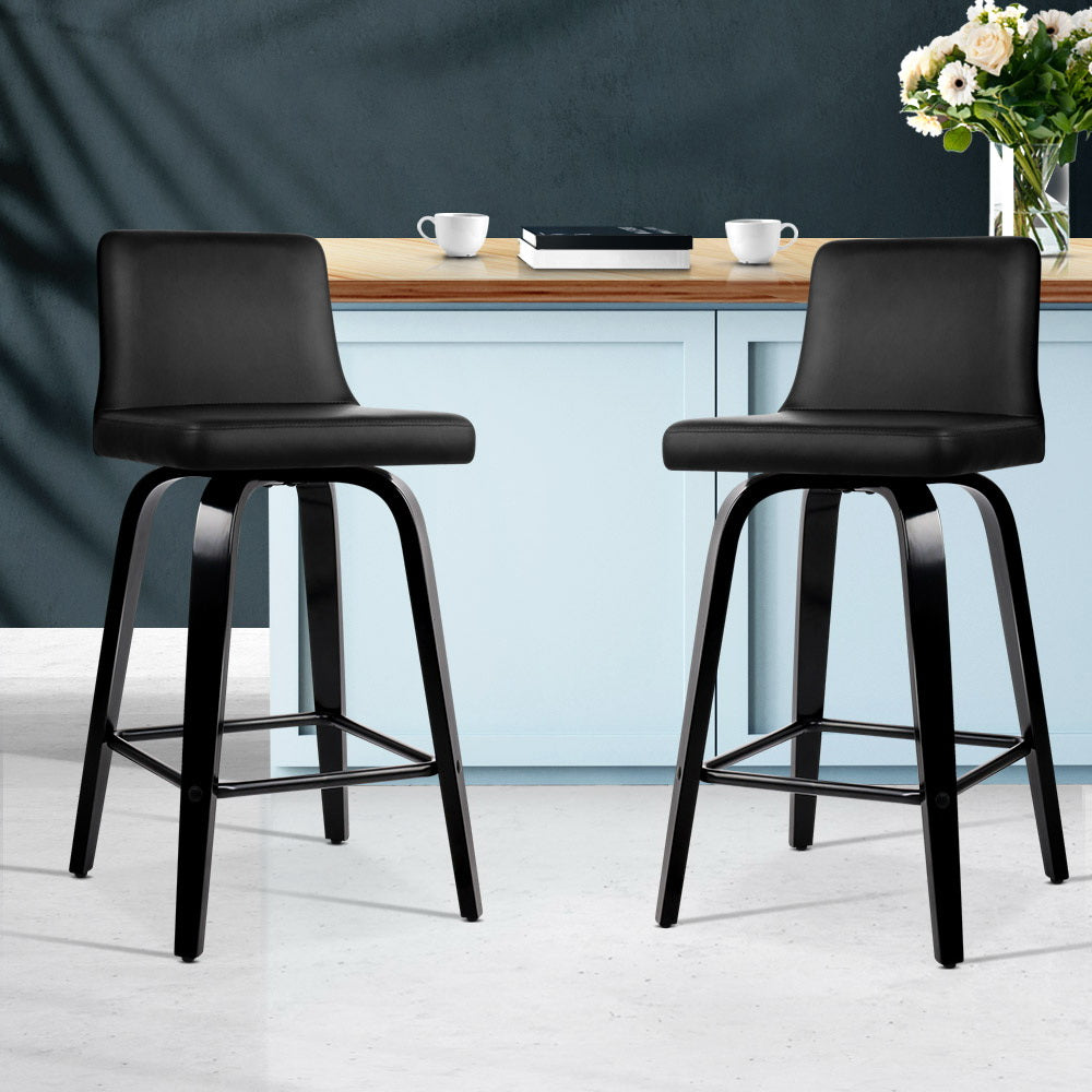 NNEDSZ Set of 2 Wooden PU Leather Bar Stool - Black-4