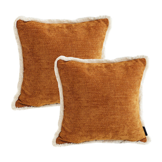 NNEAGS 2X 45cm Home Aesthetic Chenille Texture Tassel Square Sunset Orange Throw Pillow-0