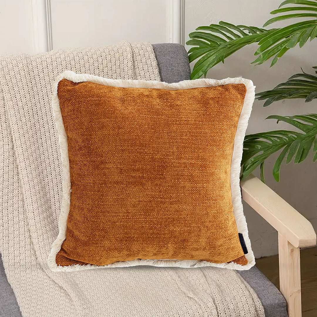 NNEAGS 2X 45cm Home Aesthetic Chenille Texture Tassel Square Sunset Orange Throw Pillow-2