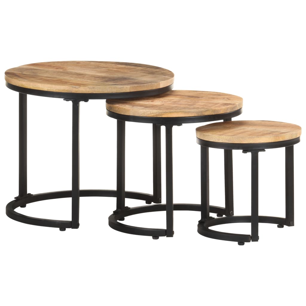 NNEVL Side Tables 3 pcs Rough Mango Wood-0