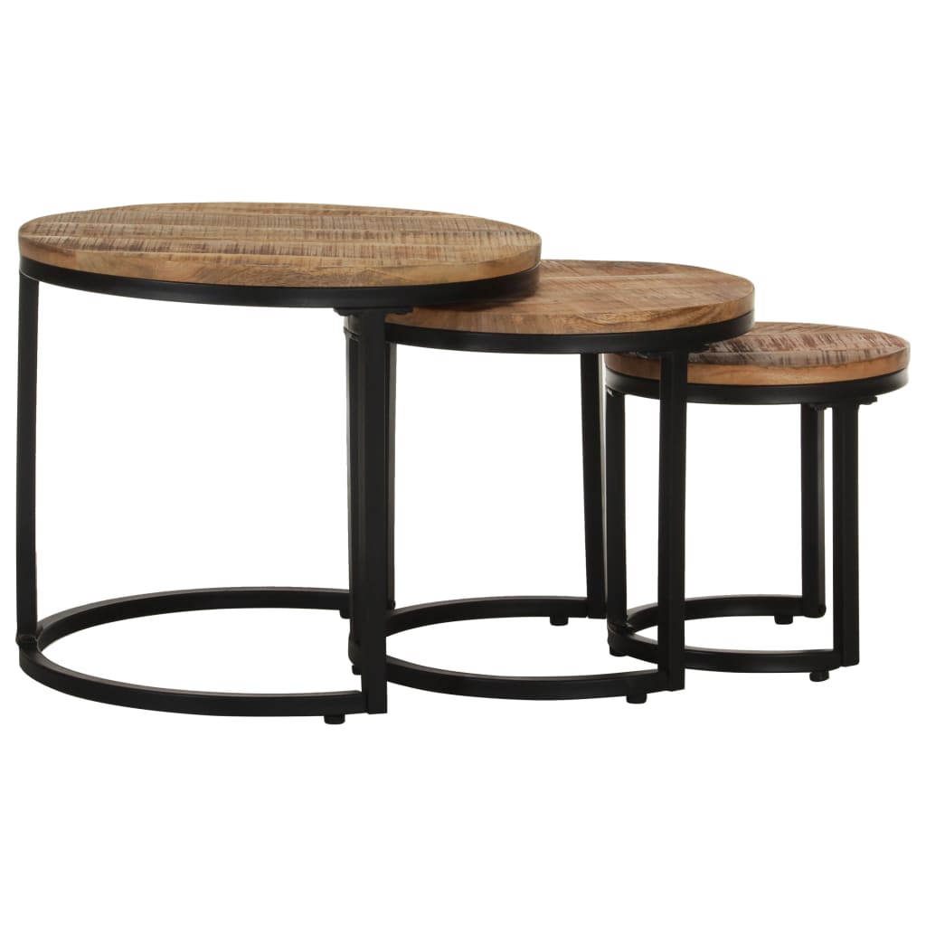 NNEVL Side Tables 3 pcs Rough Mango Wood-2
