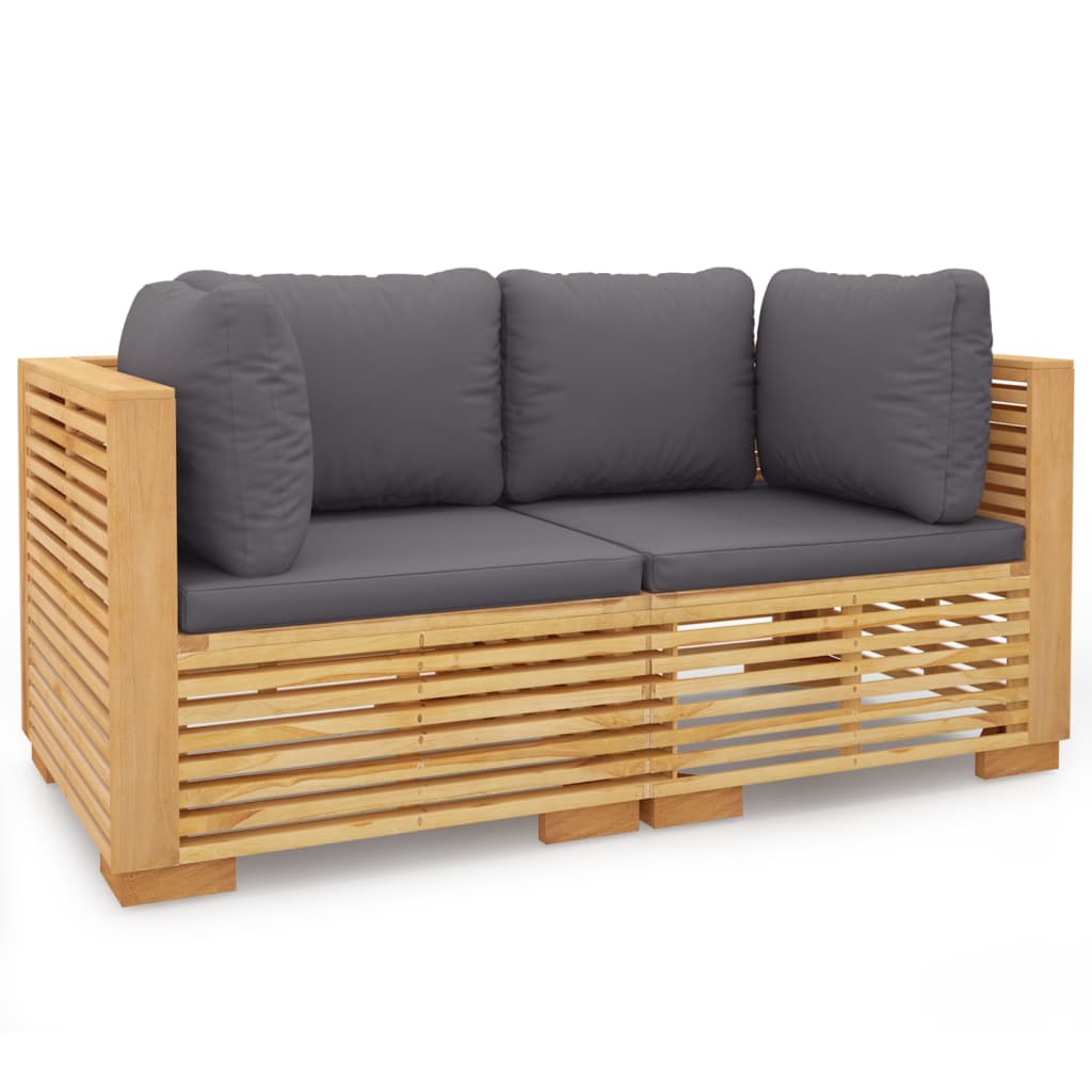 NNEVL Garden Corner Sofas with Cushions 2 pcs Solid Wood Teak-1