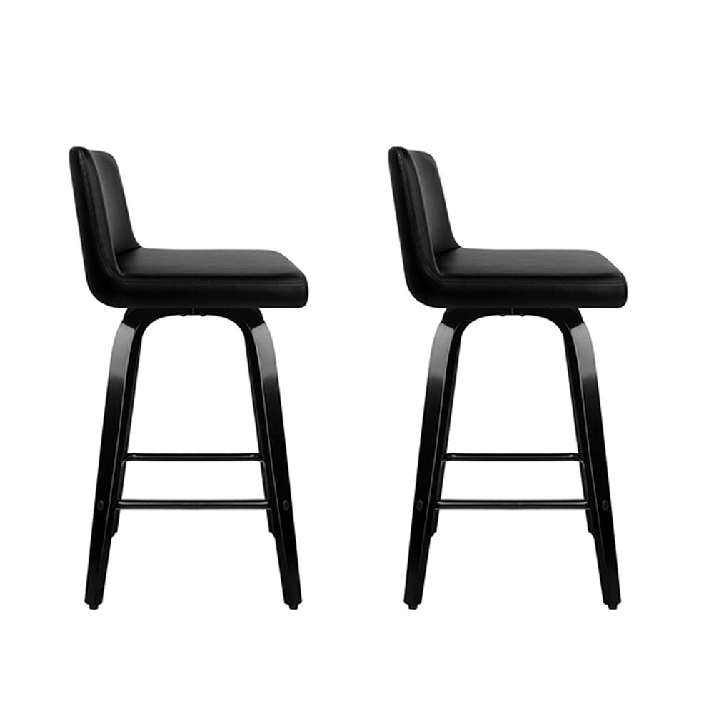 NNEDSZ Set of 2 Wooden PU Leather Bar Stool - Black-1