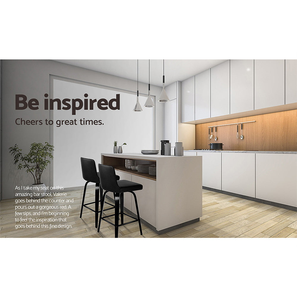 NNEDSZ Set of 2 Wooden PU Leather Bar Stool - Black-2