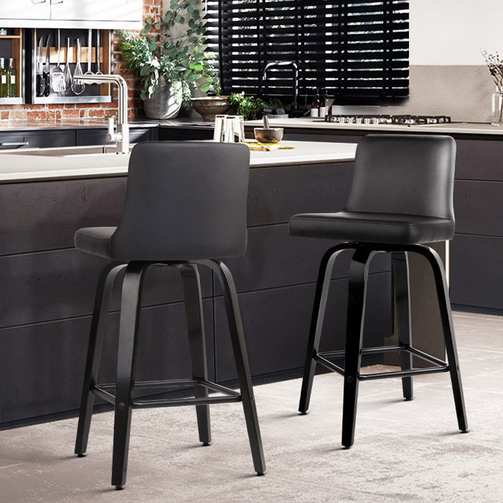 NNEDSZ Set of 2 Wooden PU Leather Bar Stool - Black-3
