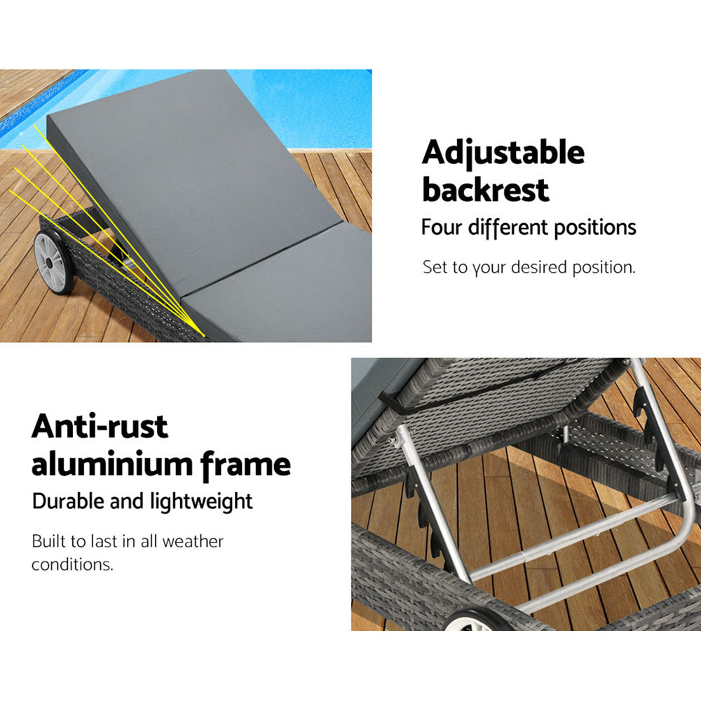 NNEDSZ Gardeon Sun Lounge Wicker Lounger Outdoor Furniture Day Bed Wheels Patio Grey-3