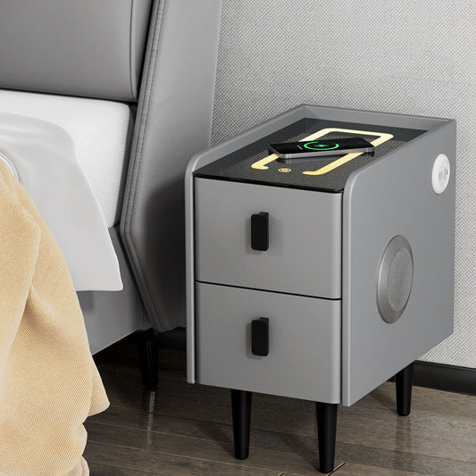 NNEDSZ Artiss Smart Bedside Table 2 Drawers with Wireless Charging Ports LED Grey AIDA-0