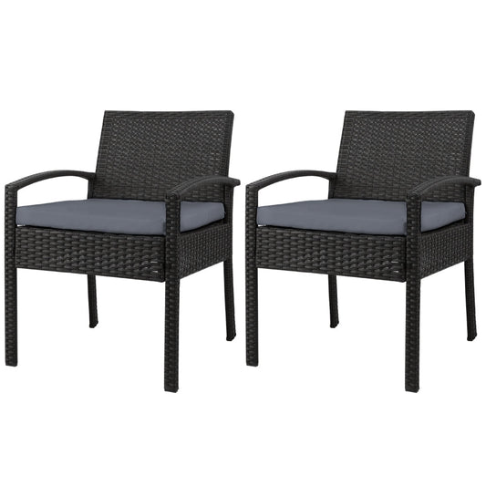NNEDSZ Set of 2 Outdoor Dining Chairs Wicker Chair Patio Garden Furniture Lounge Setting Bistro Set Cafe Cushion Gardeon Black-0
