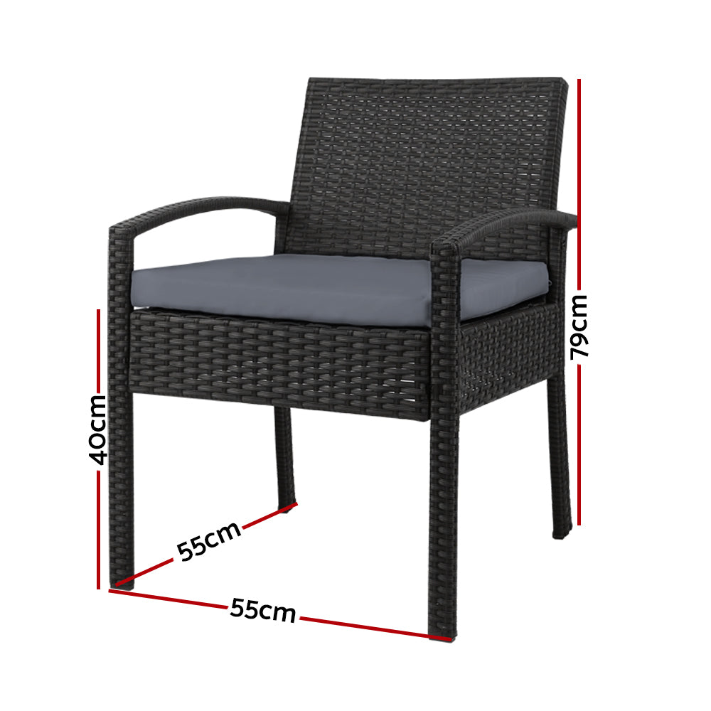 NNEDSZ Set of 2 Outdoor Dining Chairs Wicker Chair Patio Garden Furniture Lounge Setting Bistro Set Cafe Cushion Gardeon Black-1