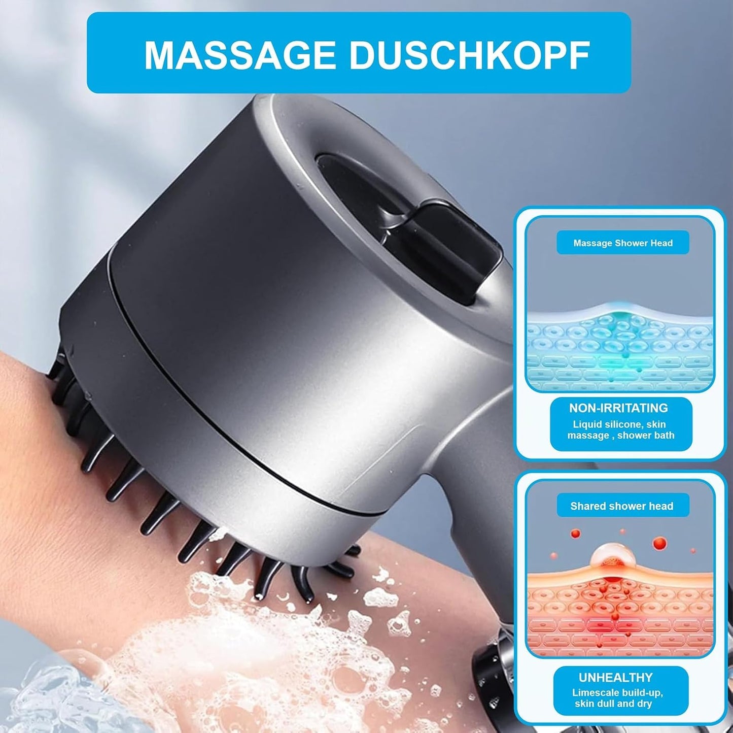 Fossa Snow Shower Head with Filter, High Pressure Shower Head Water Saving, Massage Hand Shower with 3+1 Jet Types, Rain Shower Head with Stop Function, with 1.5 Meter Stainless Steel Hose Pipe, Hook-1