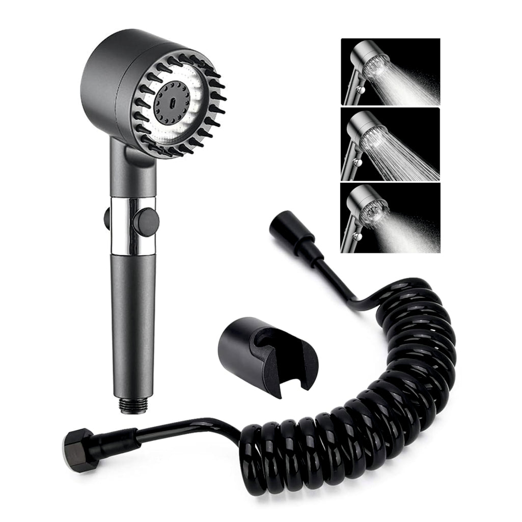 Fossa Snow Shower Head with Filter, High Pressure Shower Head Water Saving, Massage Hand Shower with 3+1 Jet Types, Rain Shower Head with Stop Function, with 1.5 Meter Stainless Steel Hose Pipe, Hook-0