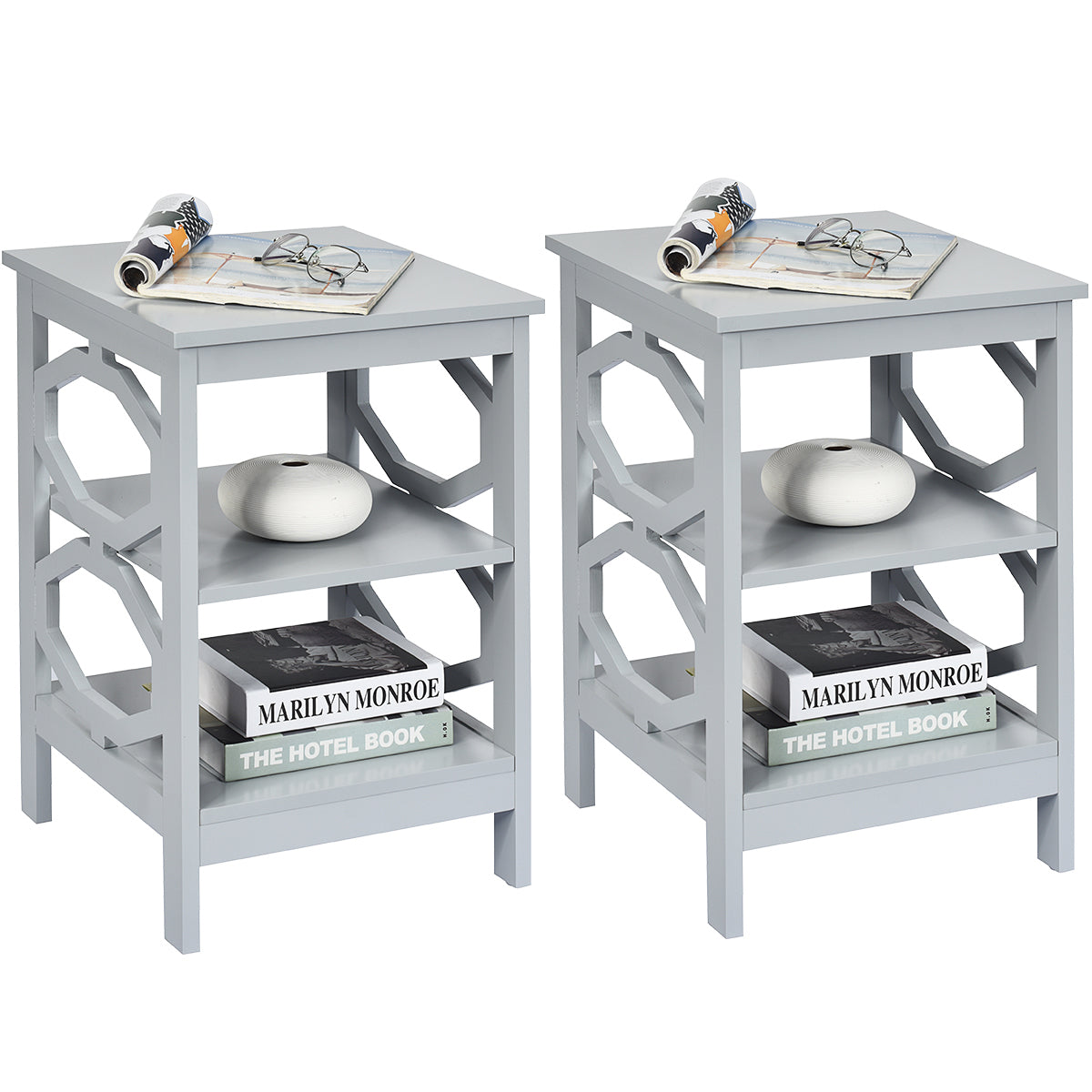 NNECW Set of 2 Side Table with Stable Structure for Bedroom/Living Room-Grey-1