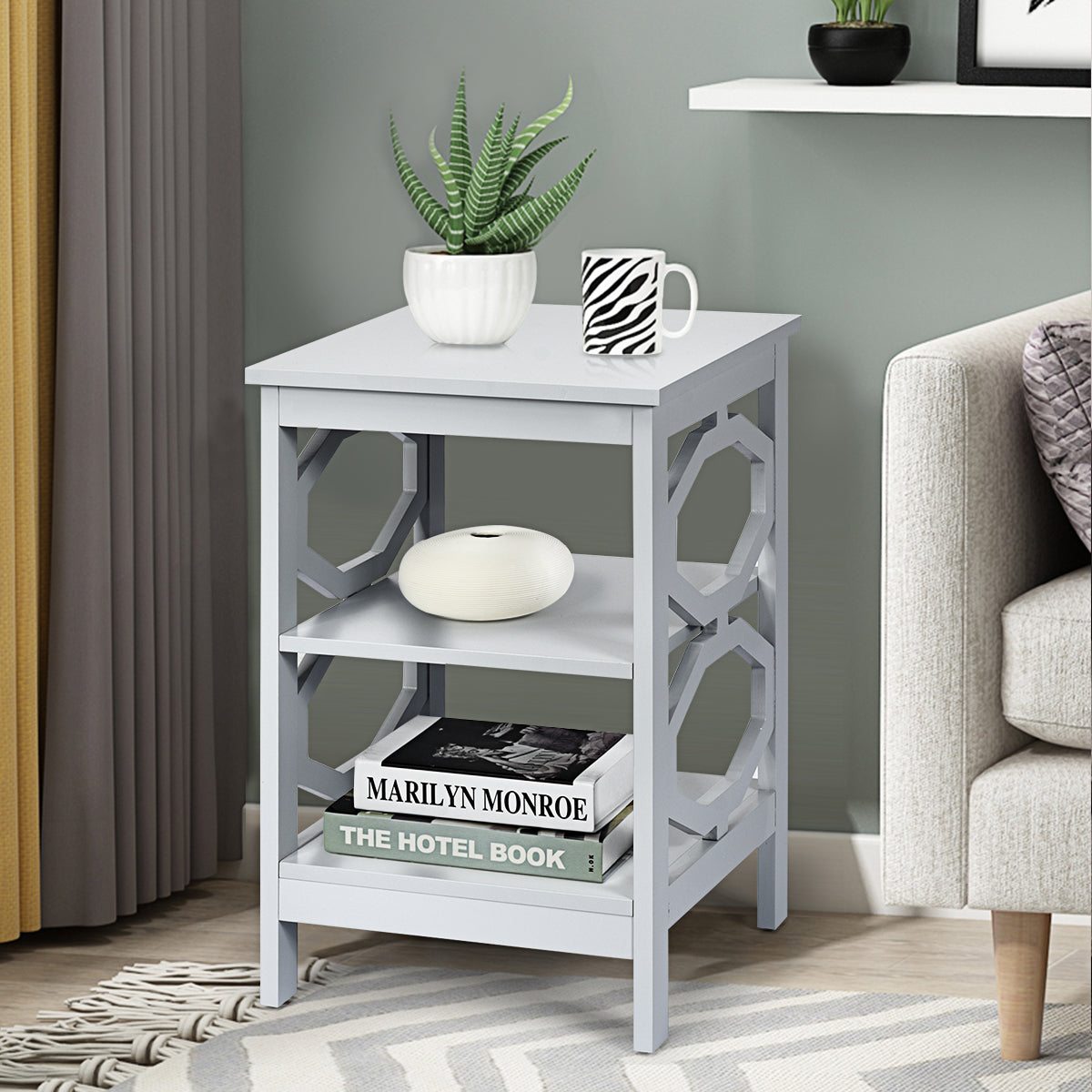 NNECW Set of 2 Side Table with Stable Structure for Bedroom/Living Room-Grey-0